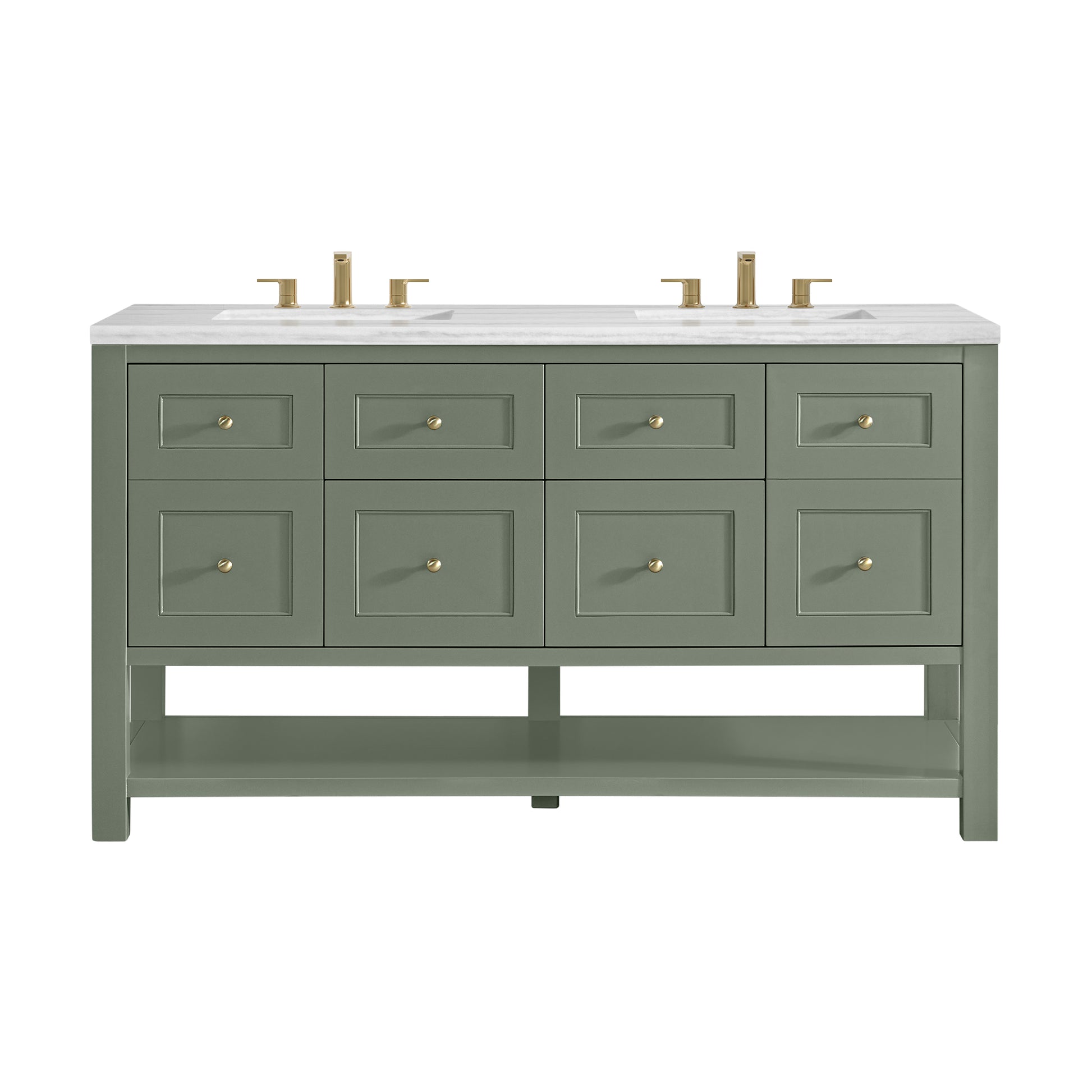 James Martin Vanities Breckenridge 60" Smokey Celadon Double Vanity With 3cm Arctic Fall Solid Surface Top