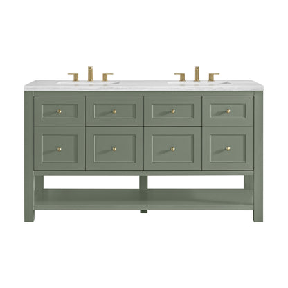 James Martin Vanities Breckenridge 60" Smokey Celadon Double Vanity With 3cm Arctic Fall Solid Surface Top