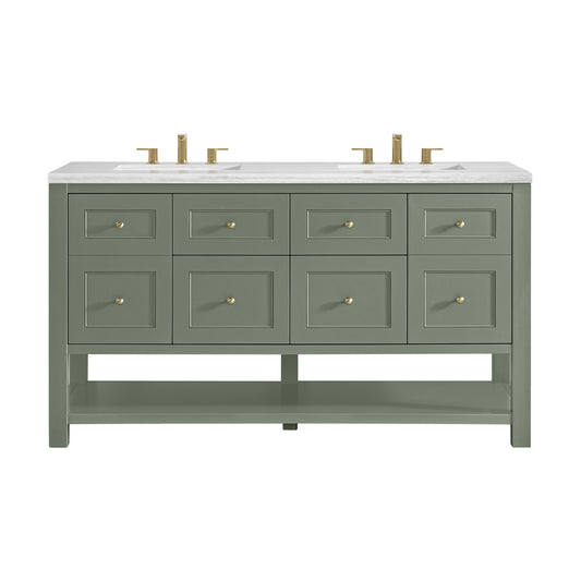 James Martin Vanities Breckenridge 60" Smokey Celadon Double Vanity With 3cm Arctic Fall Solid Surface Top