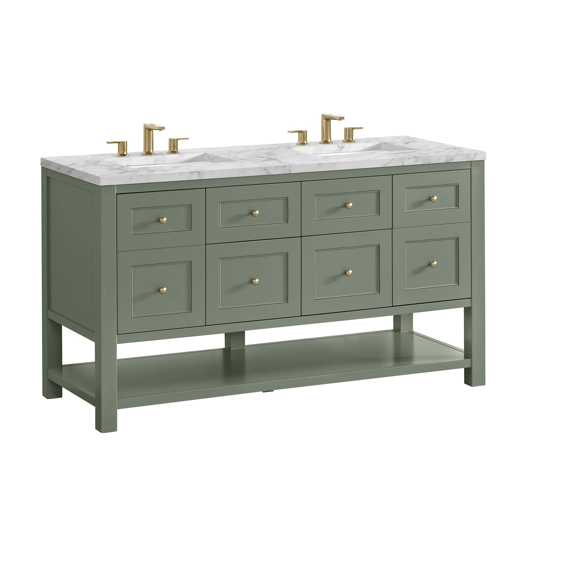 James Martin Vanities Breckenridge 60" Smokey Celadon Double Vanity With 3cm Carrara Marble Top