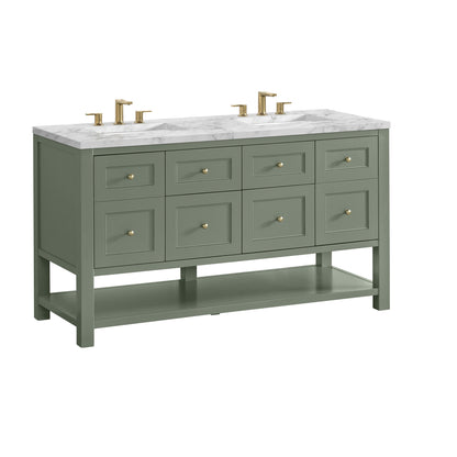 James Martin Vanities Breckenridge 60" Smokey Celadon Double Vanity With 3cm Carrara Marble Top