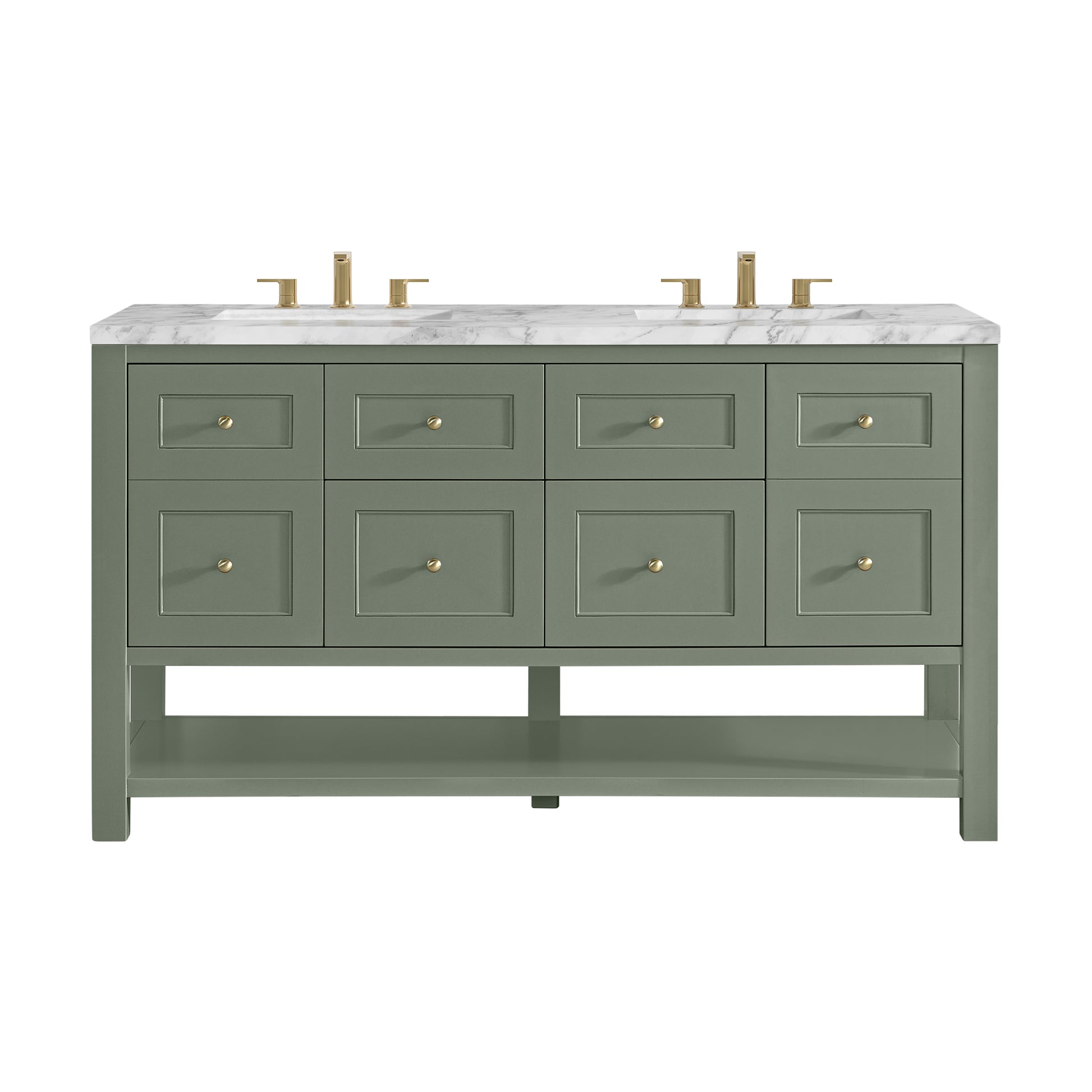 James Martin Vanities Breckenridge 60" Smokey Celadon Double Vanity With 3cm Carrara Marble Top
