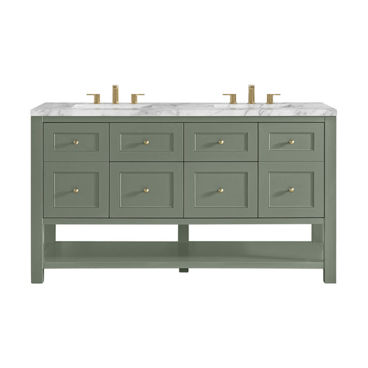 James Martin Vanities Breckenridge 60" Smokey Celadon Double Vanity With 3cm Carrara Marble Top