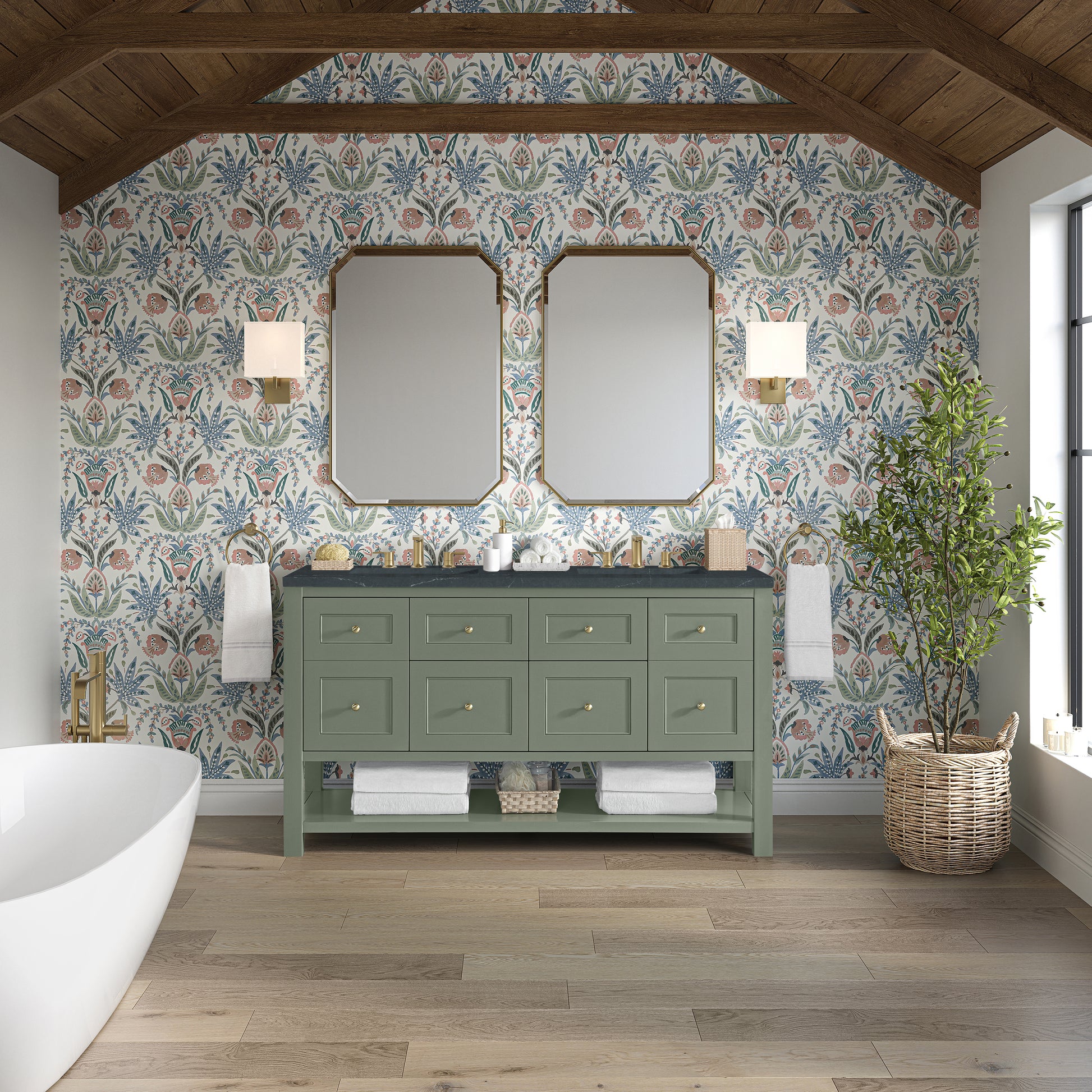 James Martin Vanities Breckenridge 60" Smokey Celadon Double Vanity With 3cm Charcoal Soapstone Quartz Top