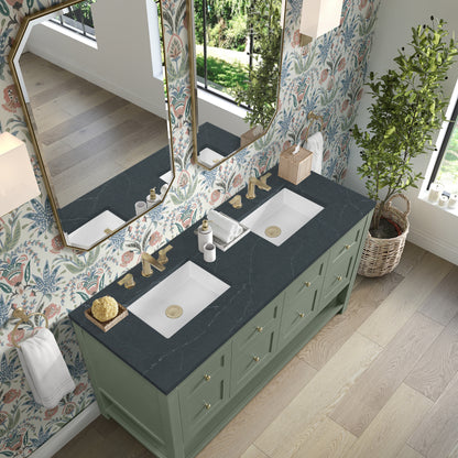 James Martin Vanities Breckenridge 60" Smokey Celadon Double Vanity With 3cm Charcoal Soapstone Quartz Top
