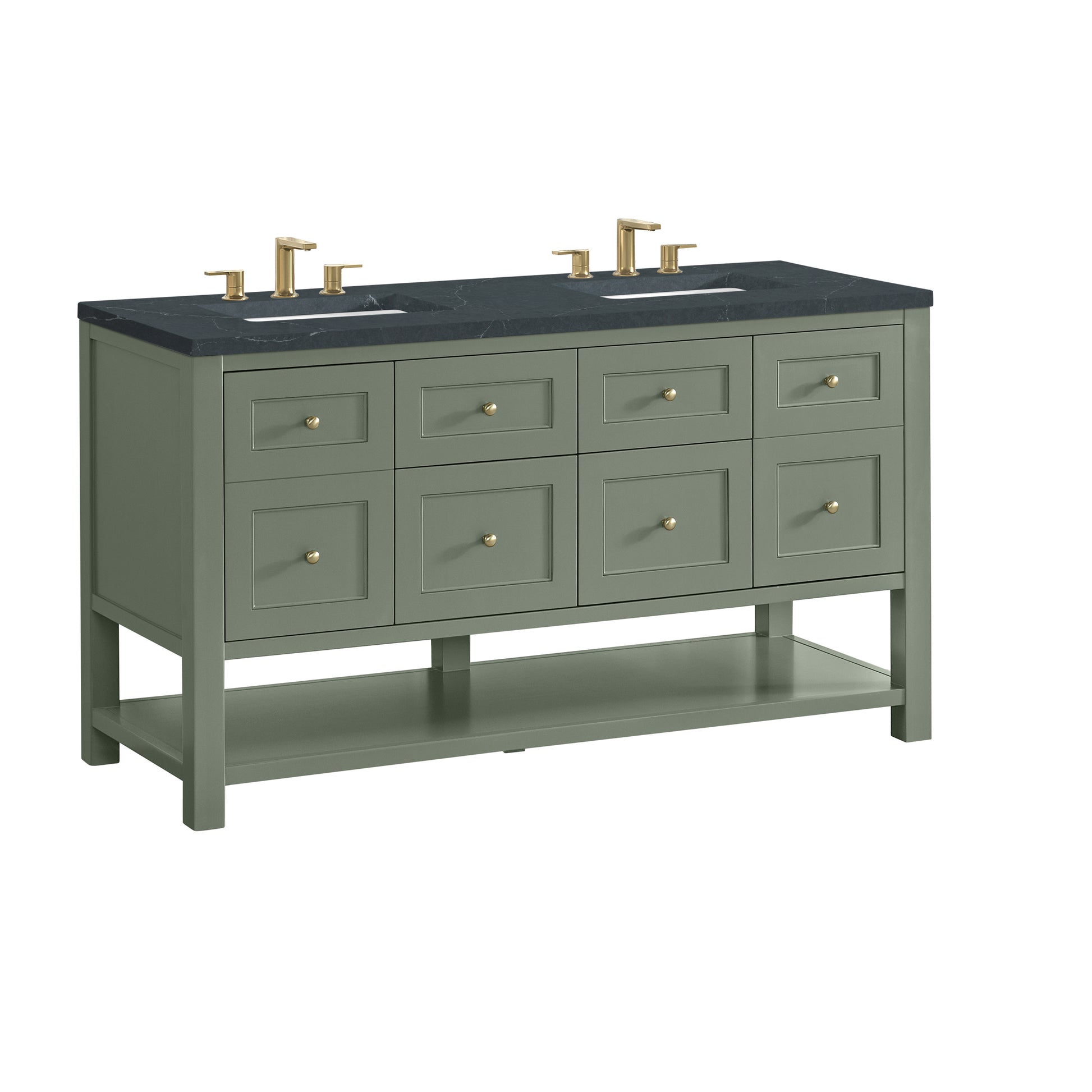 James Martin Vanities Breckenridge 60" Smokey Celadon Double Vanity With 3cm Charcoal Soapstone Quartz Top