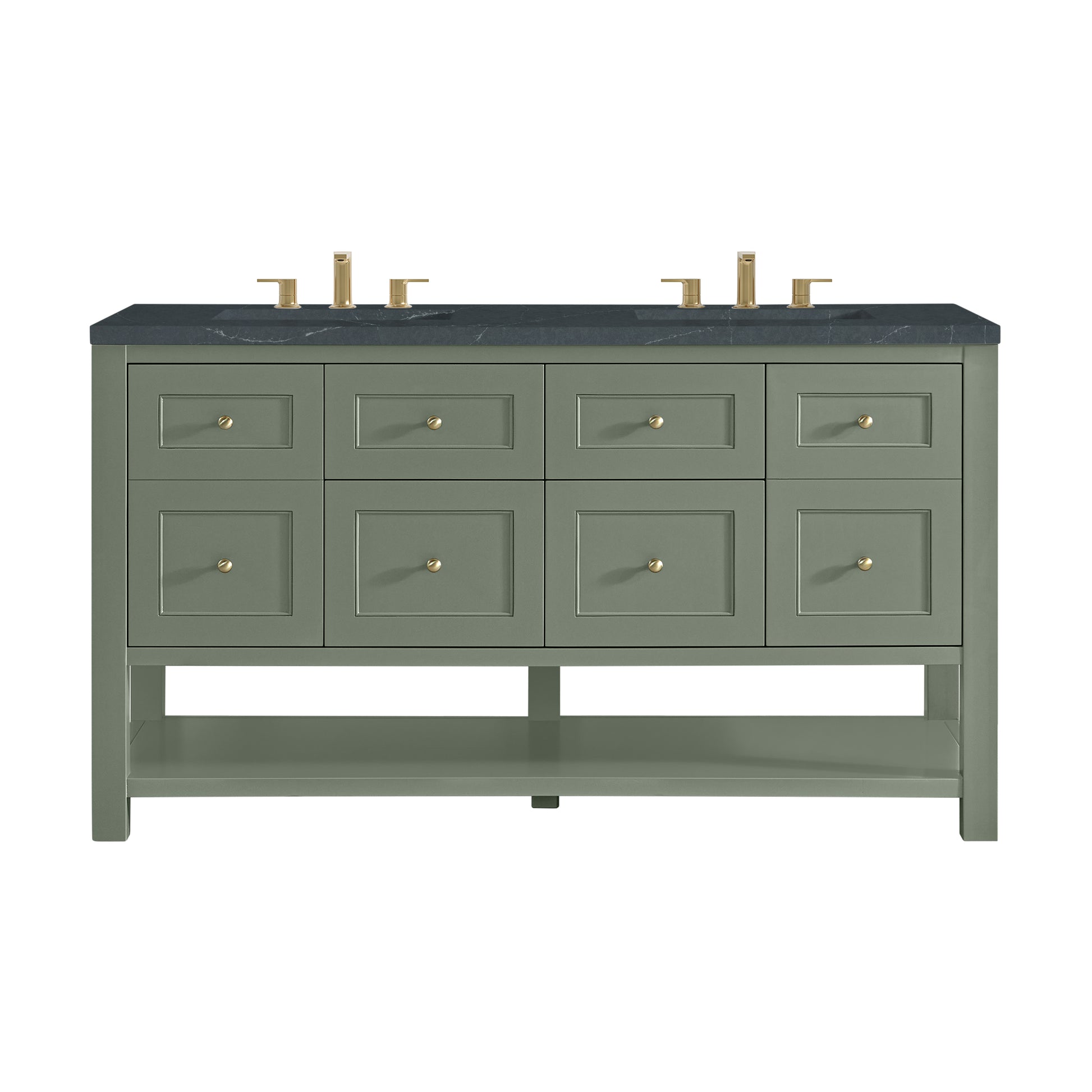 James Martin Vanities Breckenridge 60" Smokey Celadon Double Vanity With 3cm Charcoal Soapstone Quartz Top