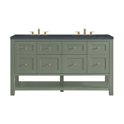 James Martin Vanities Breckenridge 60" Smokey Celadon Double Vanity With 3cm Charcoal Soapstone Quartz Top