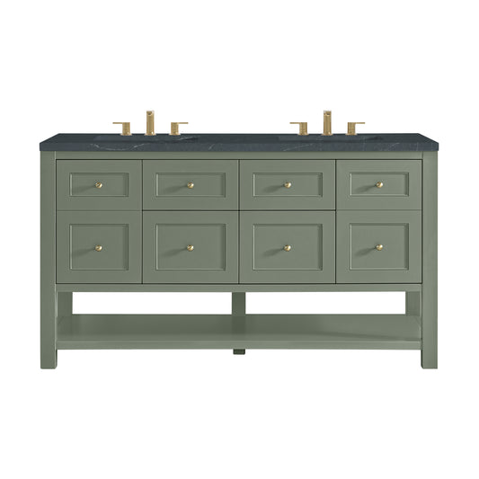James Martin Vanities Breckenridge 60" Smokey Celadon Double Vanity With 3cm Charcoal Soapstone Quartz Top