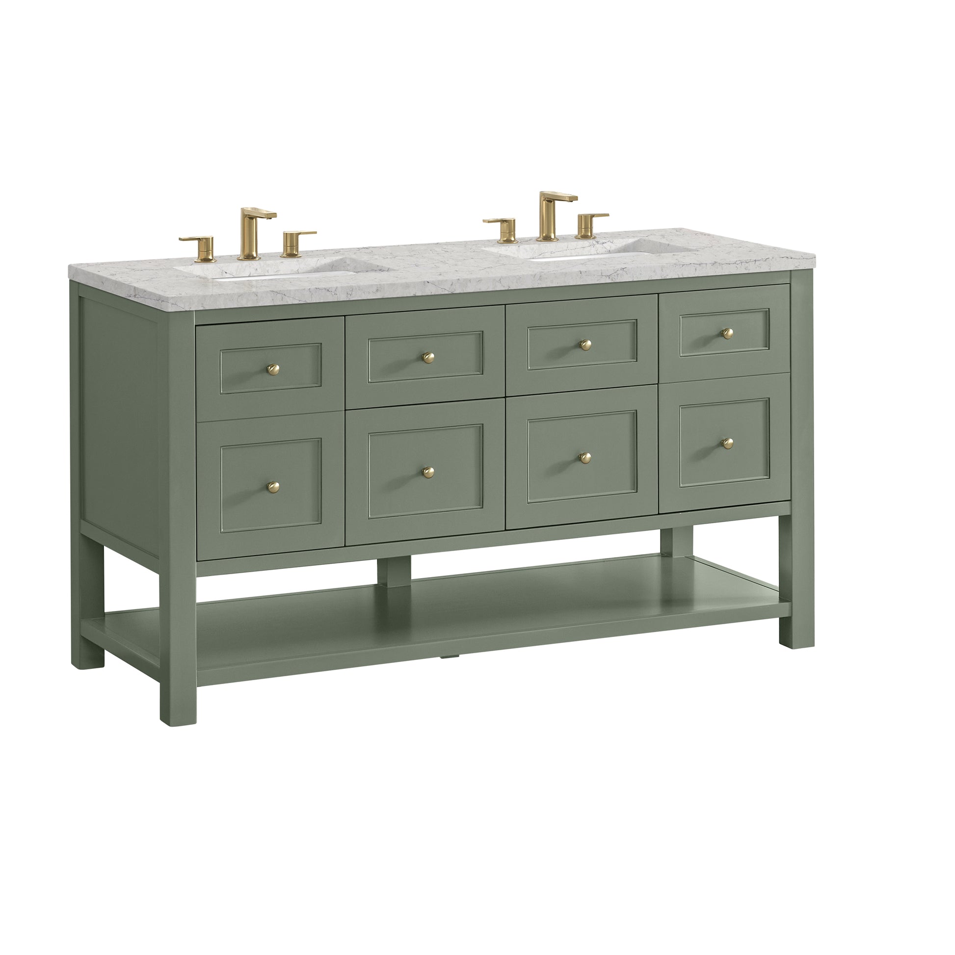 James Martin Vanities Breckenridge 60" Smokey Celadon Double Vanity With 3cm Eternal Jasmine Pearl Quartz Top