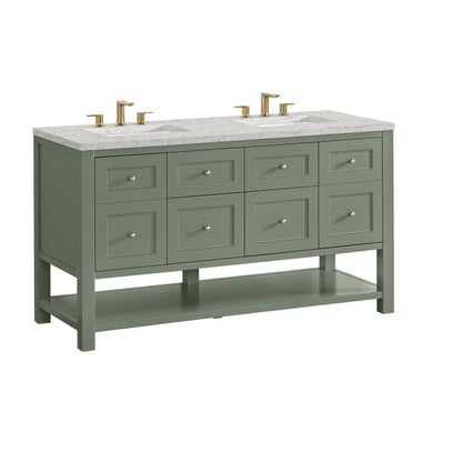 James Martin Vanities Breckenridge 60" Smokey Celadon Double Vanity With 3cm Eternal Jasmine Pearl Quartz Top