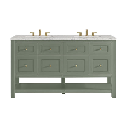 James Martin Vanities Breckenridge 60" Smokey Celadon Double Vanity With 3cm Eternal Jasmine Pearl Quartz Top
