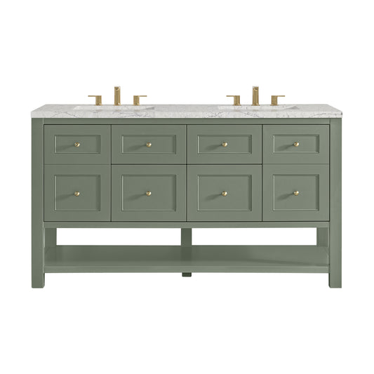 James Martin Vanities Breckenridge 60" Smokey Celadon Double Vanity With 3cm Eternal Jasmine Pearl Quartz Top