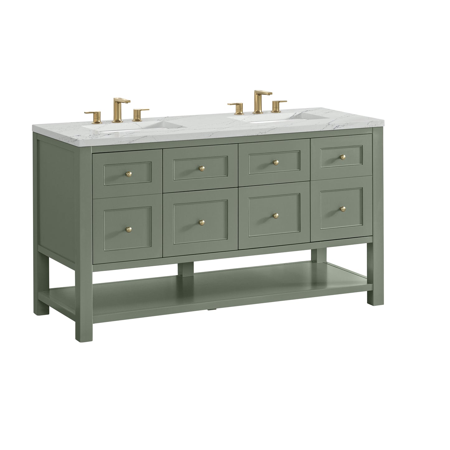 James Martin Vanities Breckenridge 60" Smokey Celadon Double Vanity With 3cm Ethereal Noctis Quartz Top