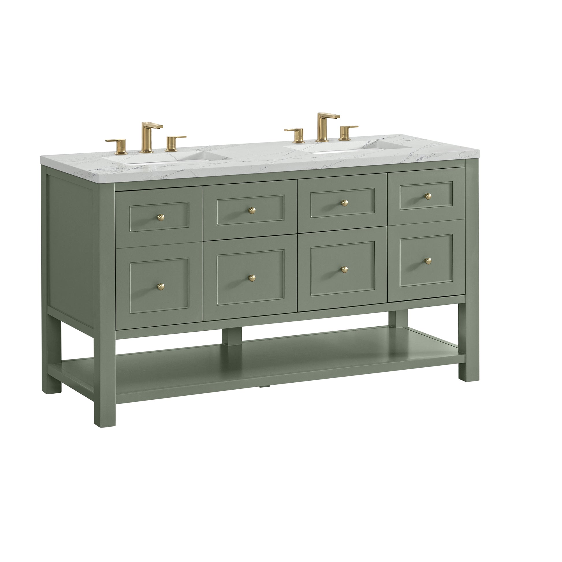 James Martin Vanities Breckenridge 60" Smokey Celadon Double Vanity With 3cm Ethereal Noctis Quartz Top