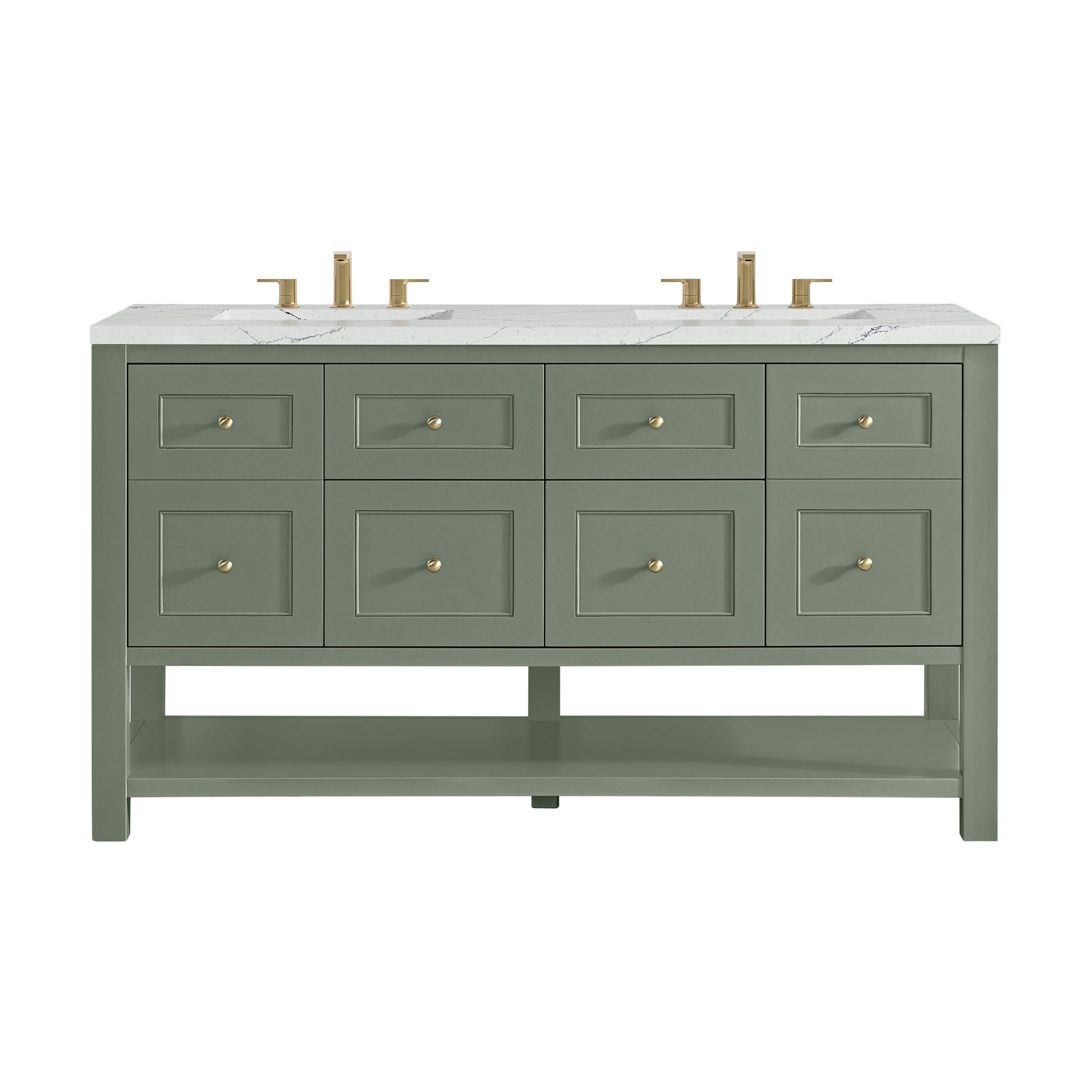 James Martin Vanities Breckenridge 60" Smokey Celadon Double Vanity With 3cm Ethereal Noctis Quartz Top