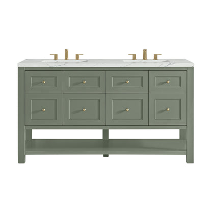 James Martin Vanities Breckenridge 60" Smokey Celadon Double Vanity With 3cm Ethereal Noctis Quartz Top