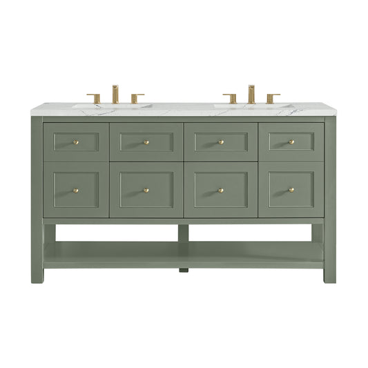 James Martin Vanities Breckenridge 60" Smokey Celadon Double Vanity With 3cm Ethereal Noctis Quartz Top