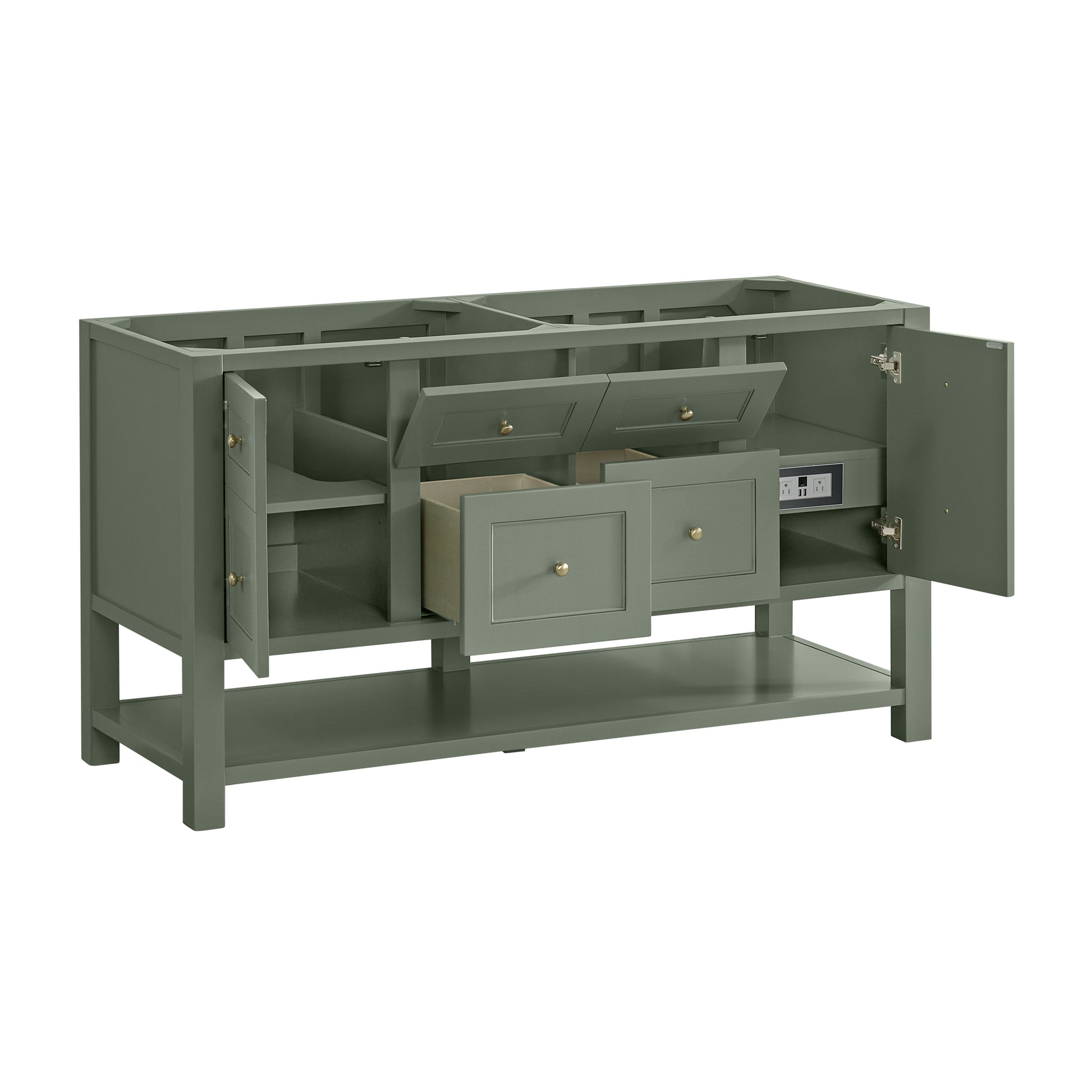 James Martin Vanities Breckenridge 60" Smokey Celadon Double Vanity With 3cm Victorian Silver Quartz Top