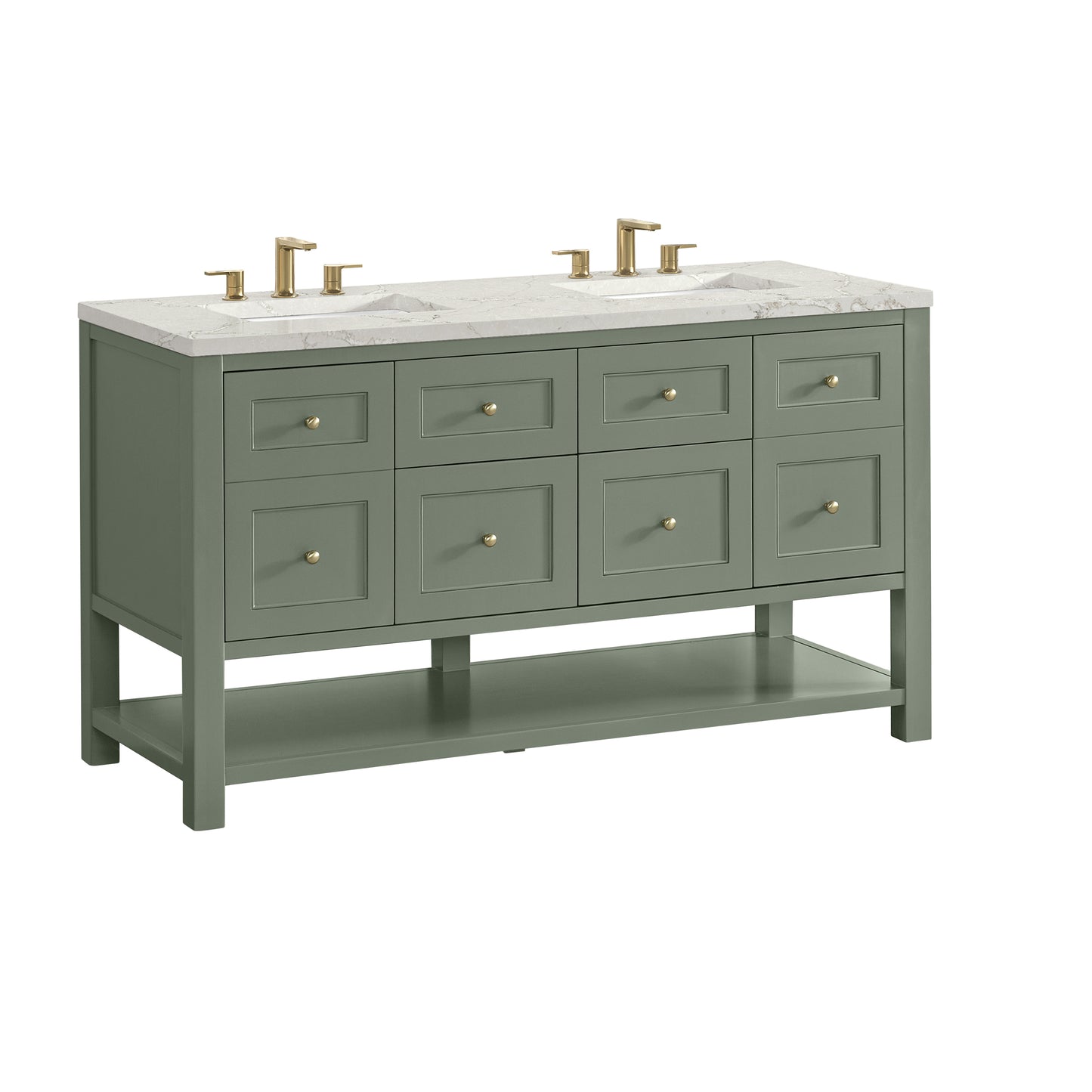 James Martin Vanities Breckenridge 60" Smokey Celadon Double Vanity With 3cm Victorian Silver Quartz Top