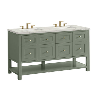 James Martin Vanities Breckenridge 60" Smokey Celadon Double Vanity With 3cm Victorian Silver Quartz Top