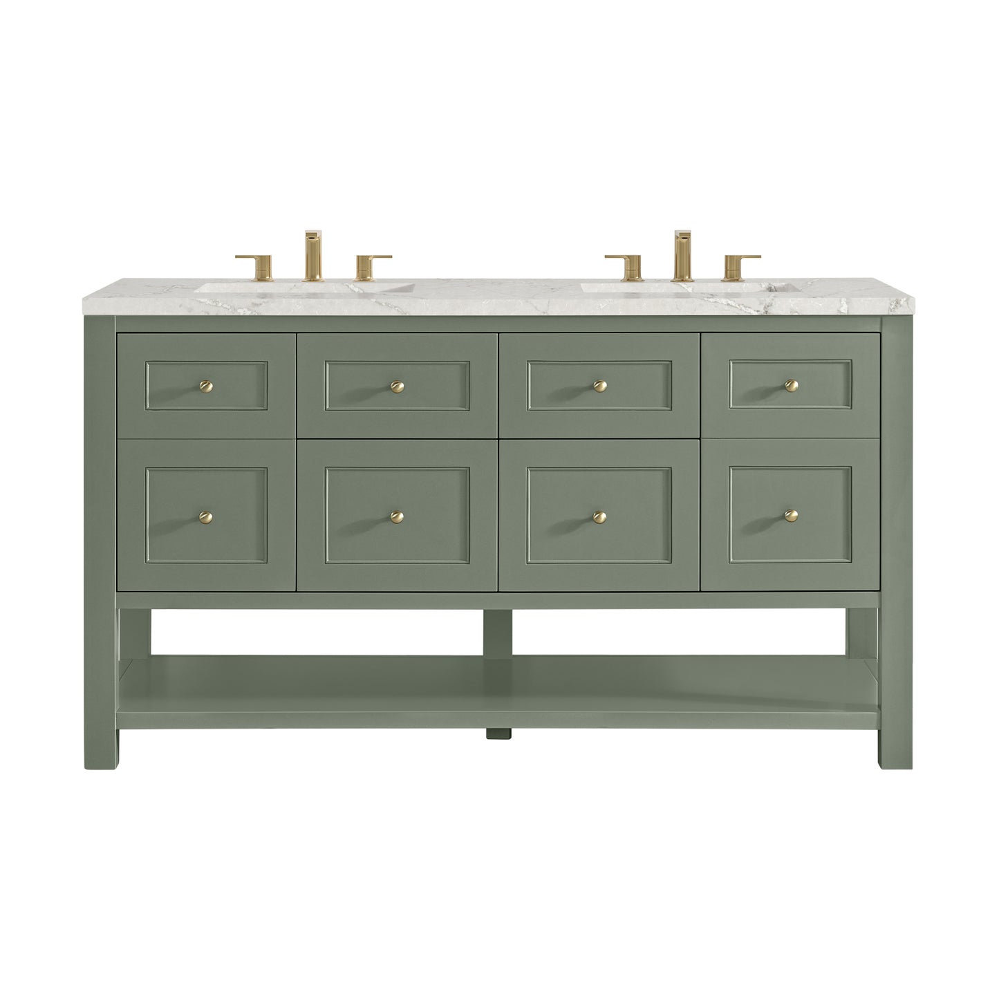 James Martin Vanities Breckenridge 60" Smokey Celadon Double Vanity With 3cm Victorian Silver Quartz Top