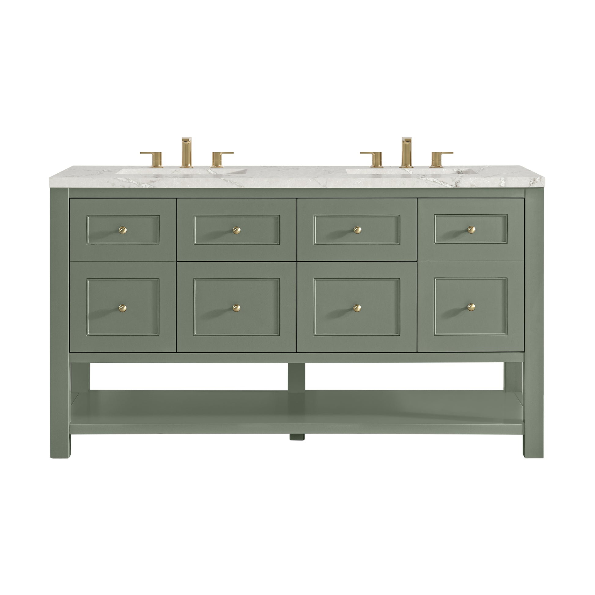 James Martin Vanities Breckenridge 60" Smokey Celadon Double Vanity With 3cm Victorian Silver Quartz Top