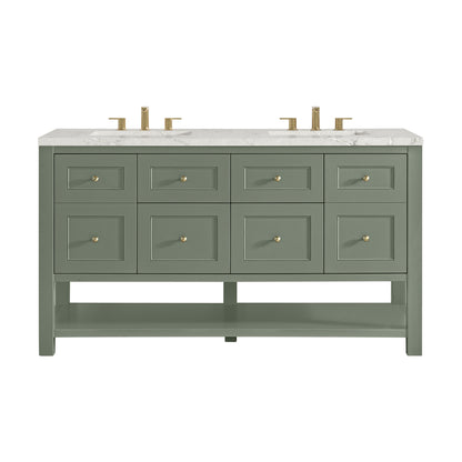 James Martin Vanities Breckenridge 60" Smokey Celadon Double Vanity With 3cm Victorian Silver Quartz Top