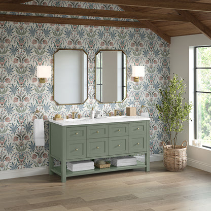 James Martin Vanities Breckenridge 60" Smokey Celadon Double Vanity With 3cm White Zeus Quartz Top
