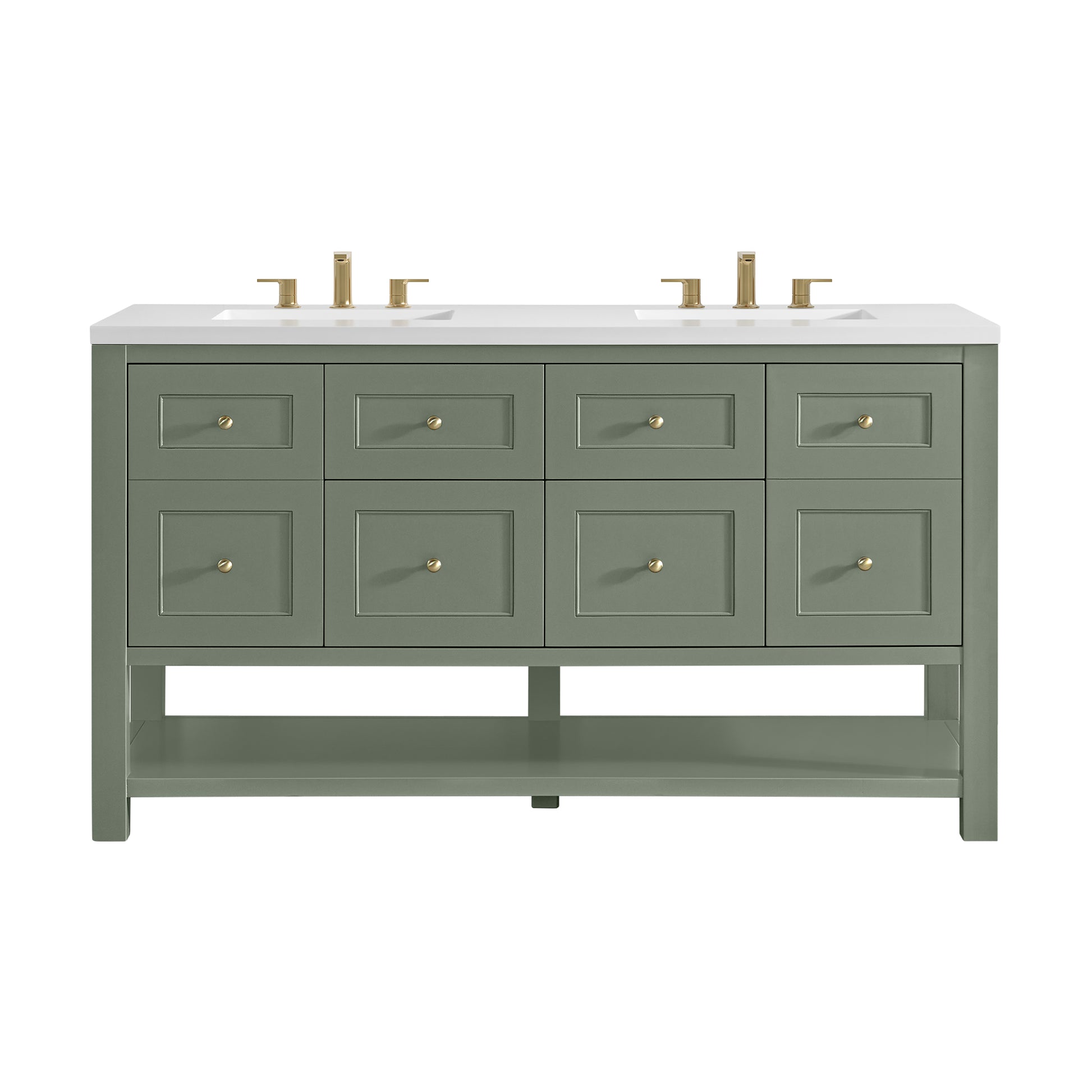 James Martin Vanities Breckenridge 60" Smokey Celadon Double Vanity With 3cm White Zeus Quartz Top