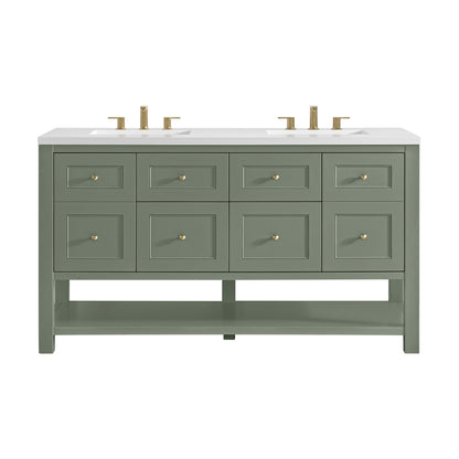 James Martin Vanities Breckenridge 60" Smokey Celadon Double Vanity With 3cm White Zeus Quartz Top