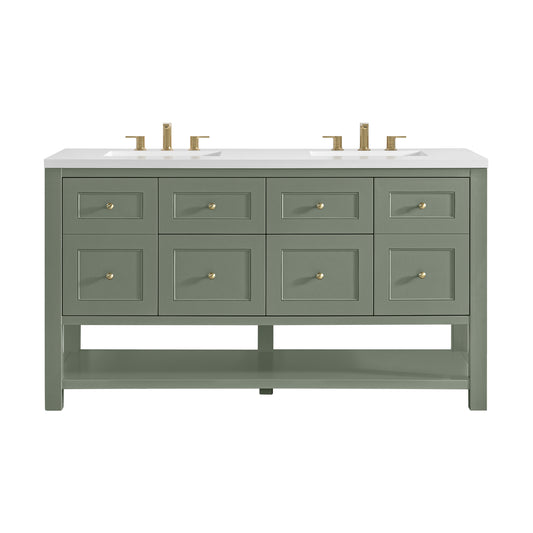 James Martin Vanities Breckenridge 60" Smokey Celadon Double Vanity With 3cm White Zeus Quartz Top