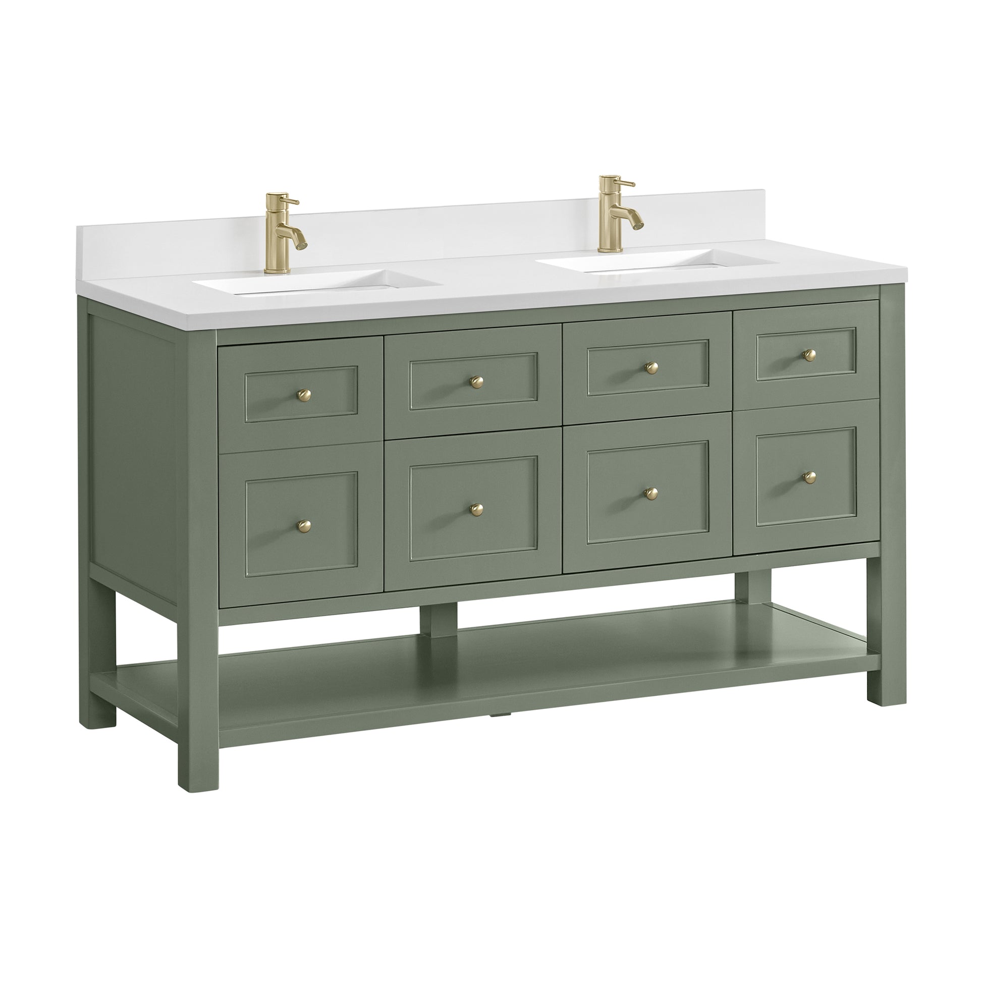 James Martin Vanities Breckenridge 60" Smokey Celadon Double Vanity With Single Hole 3cm White Zeus Quartz Top and Backsplash