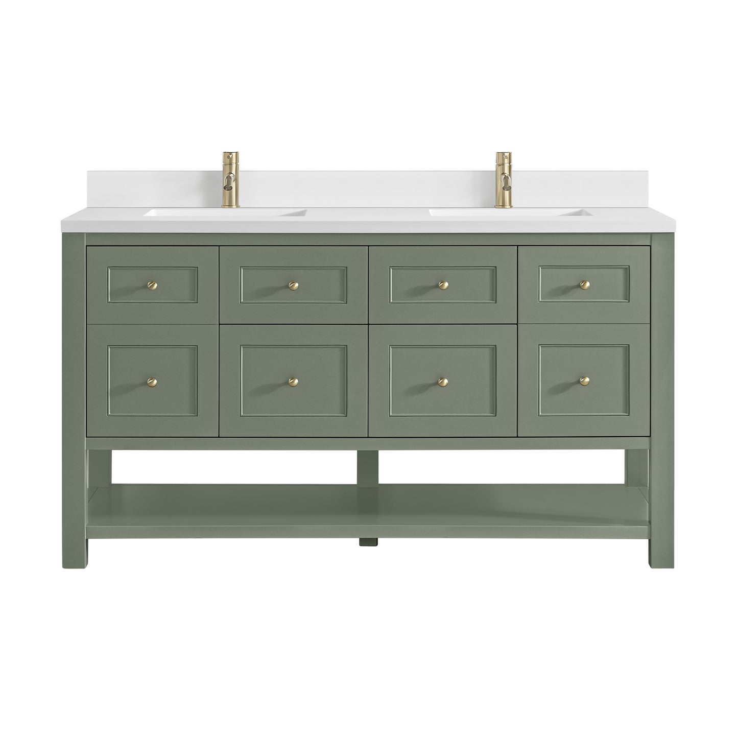 James Martin Vanities Breckenridge 60" Smokey Celadon Double Vanity With Single Hole 3cm White Zeus Quartz Top and Backsplash