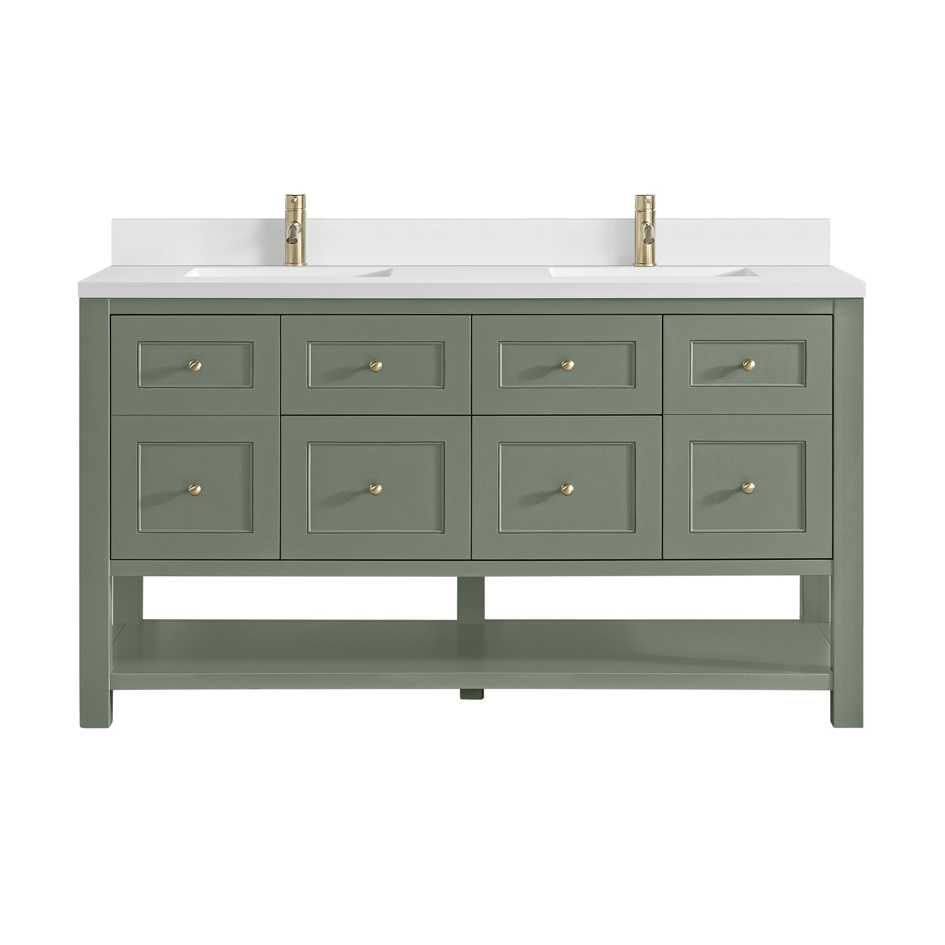 James Martin Vanities Breckenridge 60" Smokey Celadon Double Vanity With Single Hole 3cm White Zeus Quartz Top and Backsplash