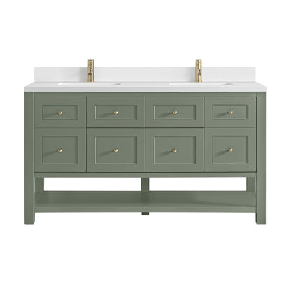 James Martin Vanities Breckenridge 60" Smokey Celadon Double Vanity With Single Hole 3cm White Zeus Quartz Top and Backsplash