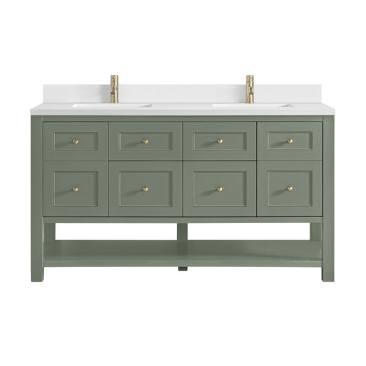 James Martin Vanities Breckenridge 60" Smokey Celadon Double Vanity With Single Hole 3cm White Zeus Quartz Top and Backsplash