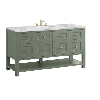 James Martin Vanities Breckenridge 60" Smokey Celadon Single Vanity With 3cm Carrara Marble Top