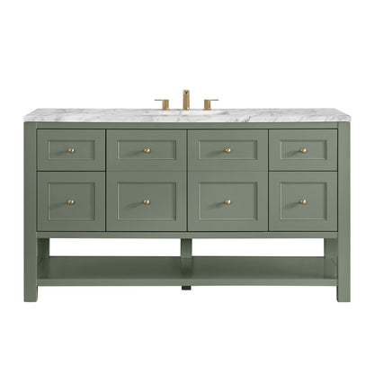 James Martin Vanities Breckenridge 60" Smokey Celadon Single Vanity With 3cm Carrara Marble Top