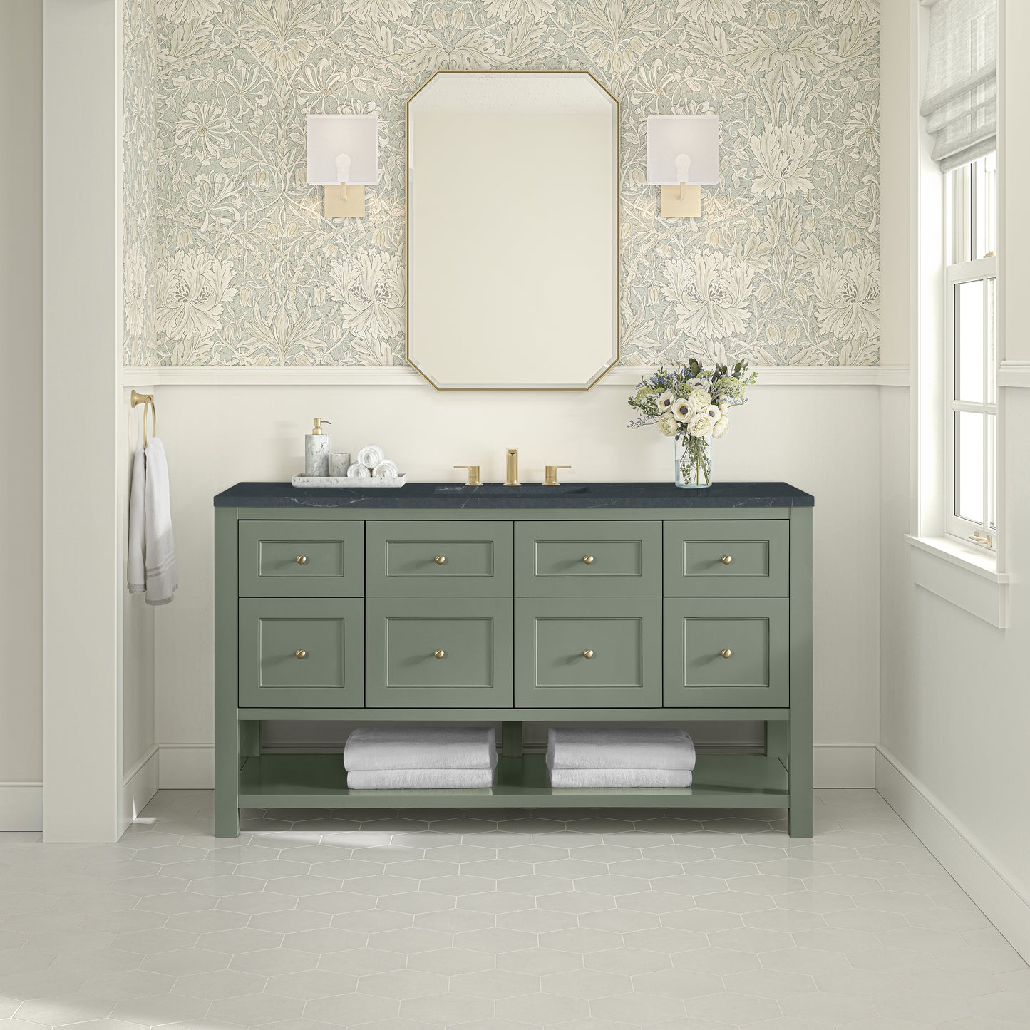 James Martin Vanities Breckenridge 60" Smokey Celadon Single Vanity With 3cm Charcoal Soapstone Quartz Top