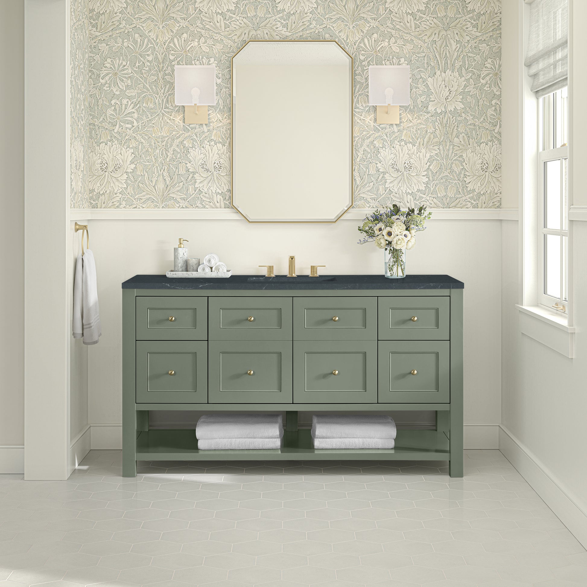 James Martin Vanities Breckenridge 60" Smokey Celadon Single Vanity With 3cm Charcoal Soapstone Quartz Top