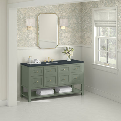 James Martin Vanities Breckenridge 60" Smokey Celadon Single Vanity With 3cm Charcoal Soapstone Quartz Top