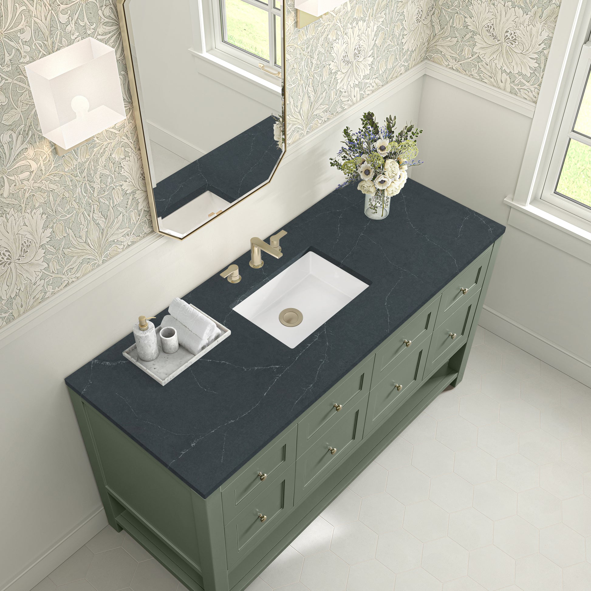 James Martin Vanities Breckenridge 60" Smokey Celadon Single Vanity With 3cm Charcoal Soapstone Quartz Top