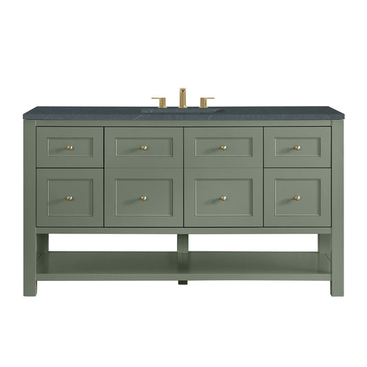 James Martin Vanities Breckenridge 60" Smokey Celadon Single Vanity With 3cm Charcoal Soapstone Quartz Top