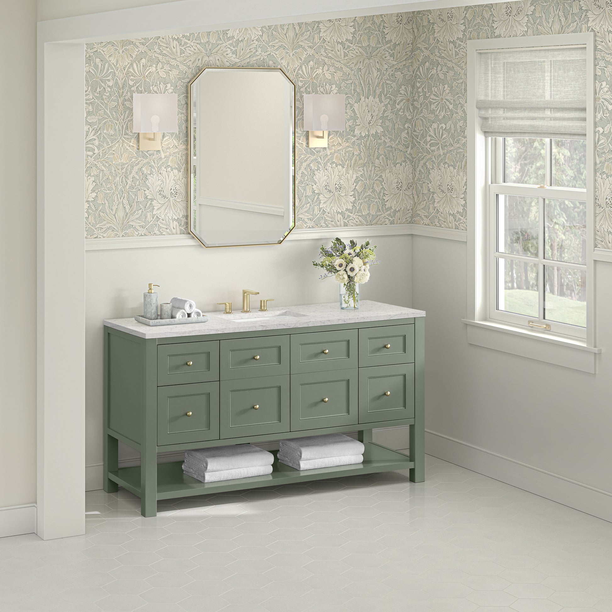 James Martin Vanities Breckenridge 60" Smokey Celadon Single Vanity With 3cm Eternal Jasmine Pearl Quartz Top