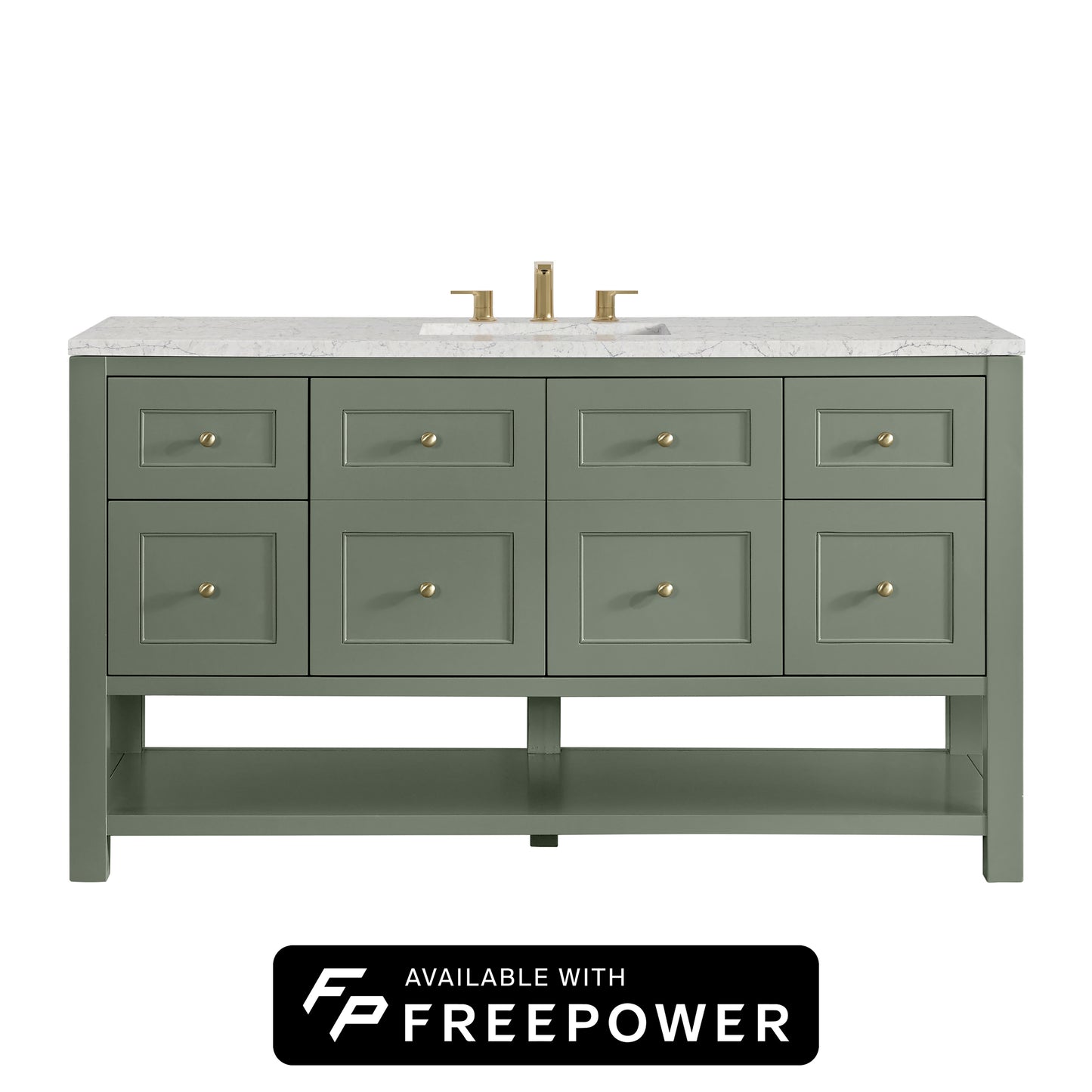 James Martin Vanities Breckenridge 60" Smokey Celadon Single Vanity With 3cm Eternal Jasmine Pearl Silestone Top With FreePower Wireless Charger