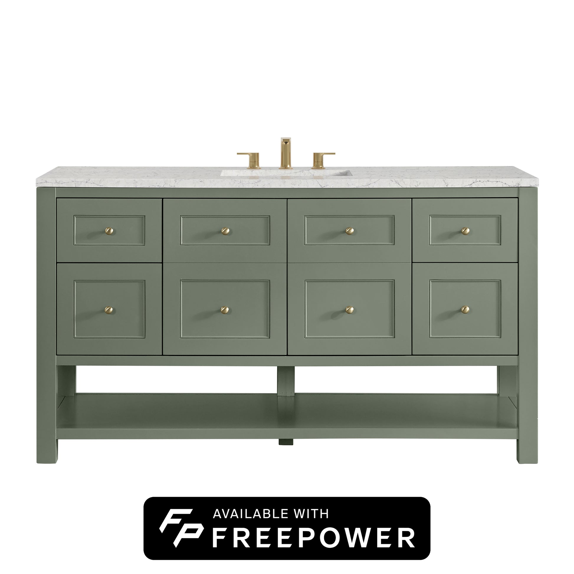 James Martin Vanities Breckenridge 60" Smokey Celadon Single Vanity With 3cm Eternal Jasmine Pearl Silestone Top With FreePower Wireless Charger