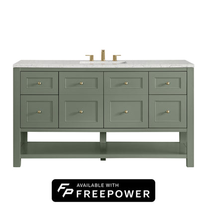 James Martin Vanities Breckenridge 60" Smokey Celadon Single Vanity With 3cm Eternal Jasmine Pearl Silestone Top With FreePower Wireless Charger