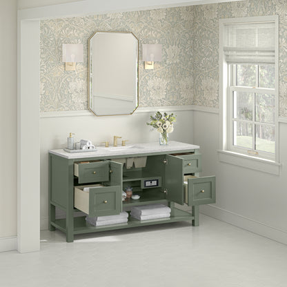 James Martin Vanities Breckenridge 60" Smokey Celadon Single Vanity With 3cm Eternal Jasmine Pearl Silestone Top With FreePower Wireless Charger