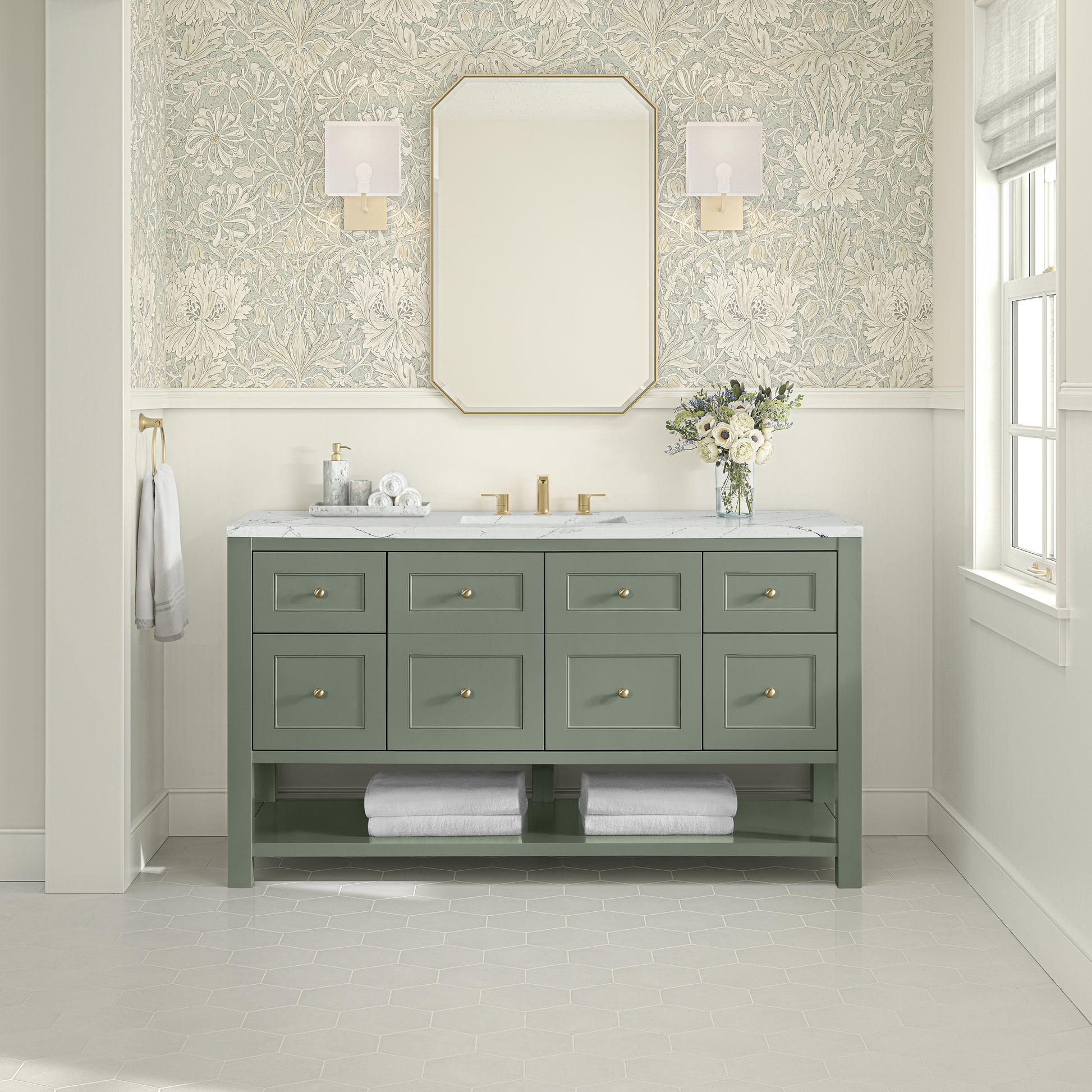 James Martin Vanities Breckenridge 60" Smokey Celadon Single Vanity With 3cm Ethereal Noctis Quartz Top